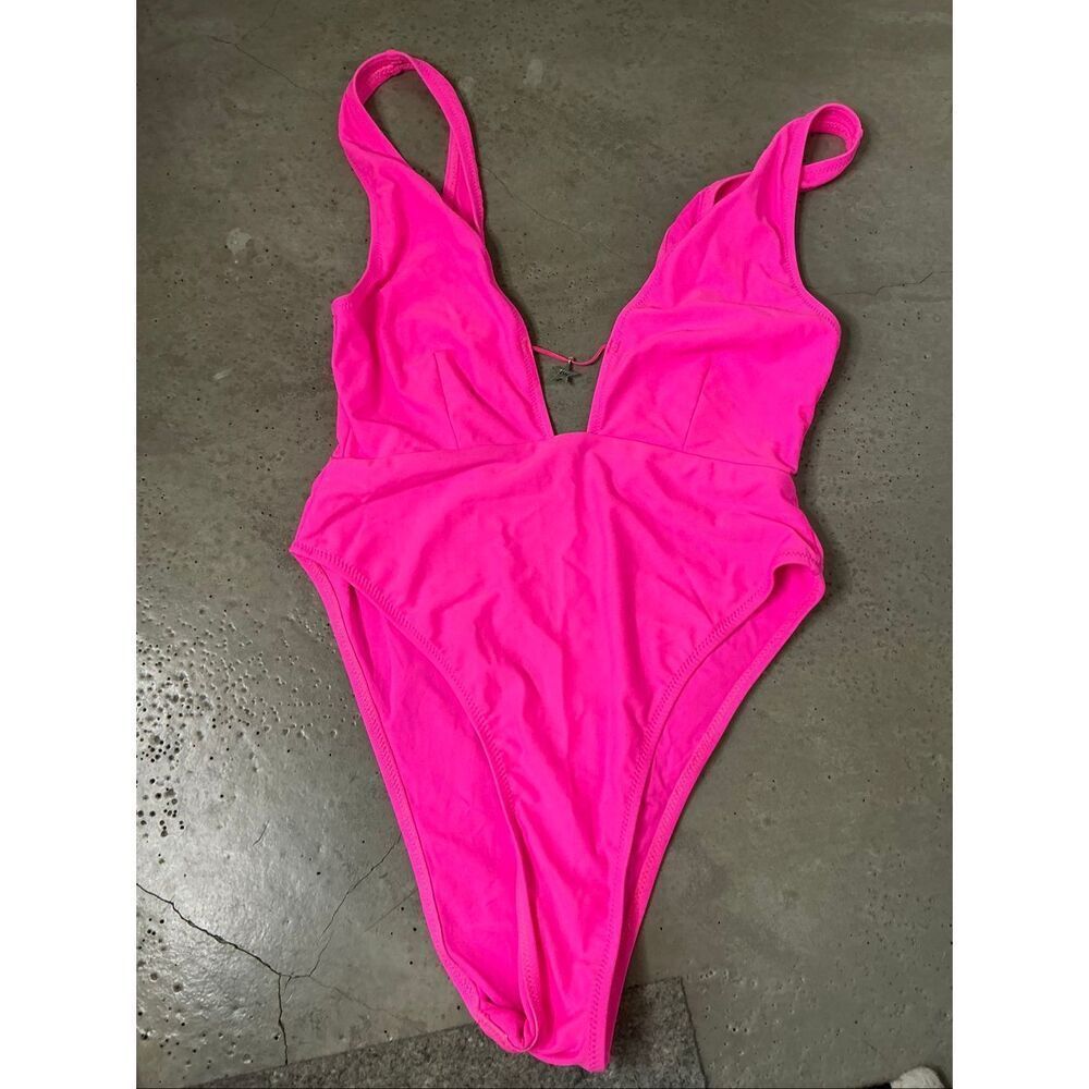 White Fox Plunge One Piece Swimsuit | Hot Pink in Small